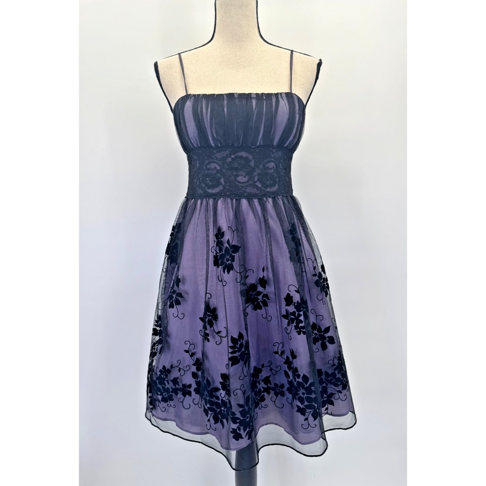 VTG Y2K Whimsigoth City Triangles Floral Lace Overlay Dress 3 Purple Dark Fairy